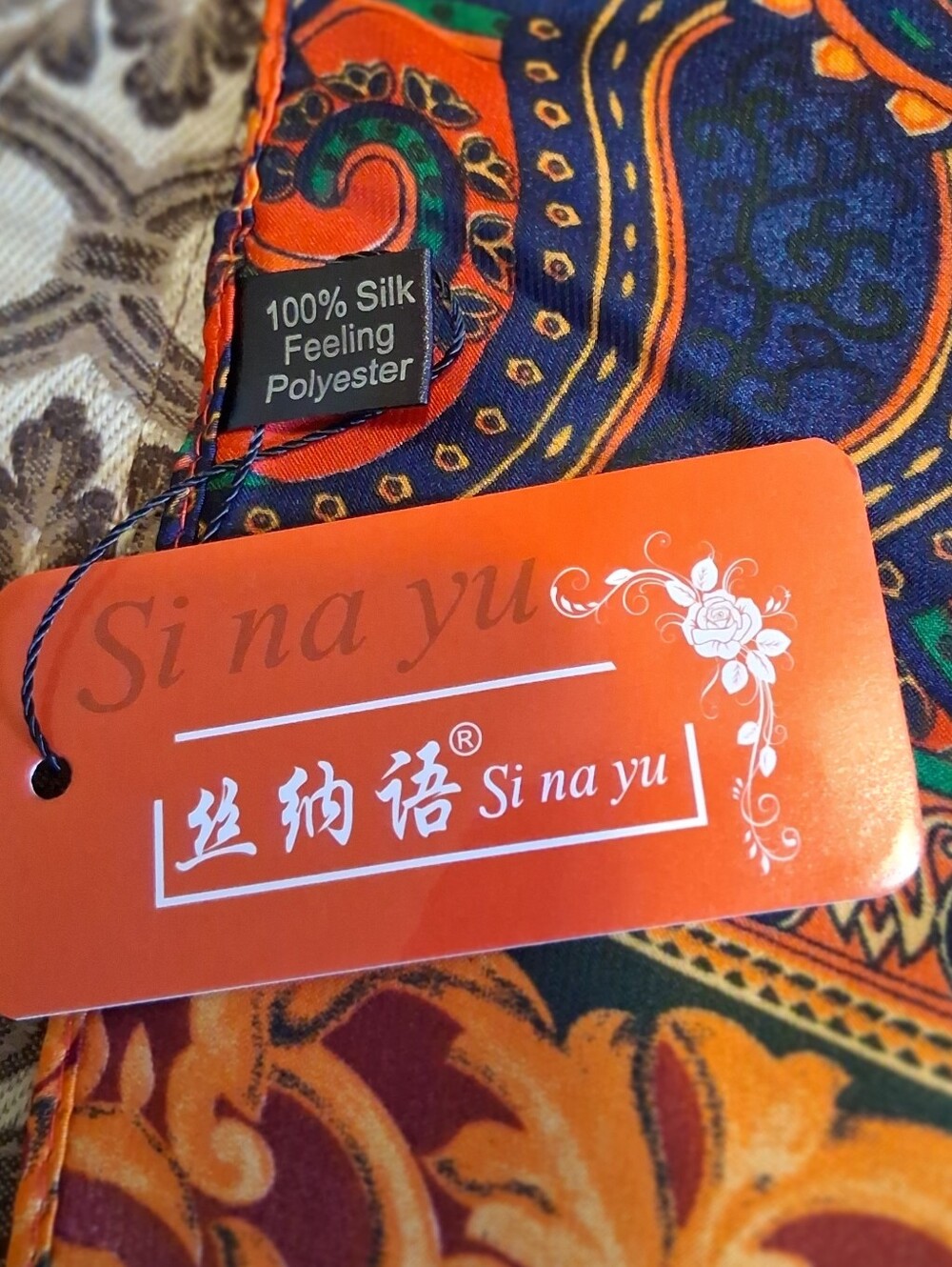 Si Na Yu Scarf 100%Silk Peacock Pailey Satin Red Artsy Indian Hawaiian Elegan - Picture 13 of 14